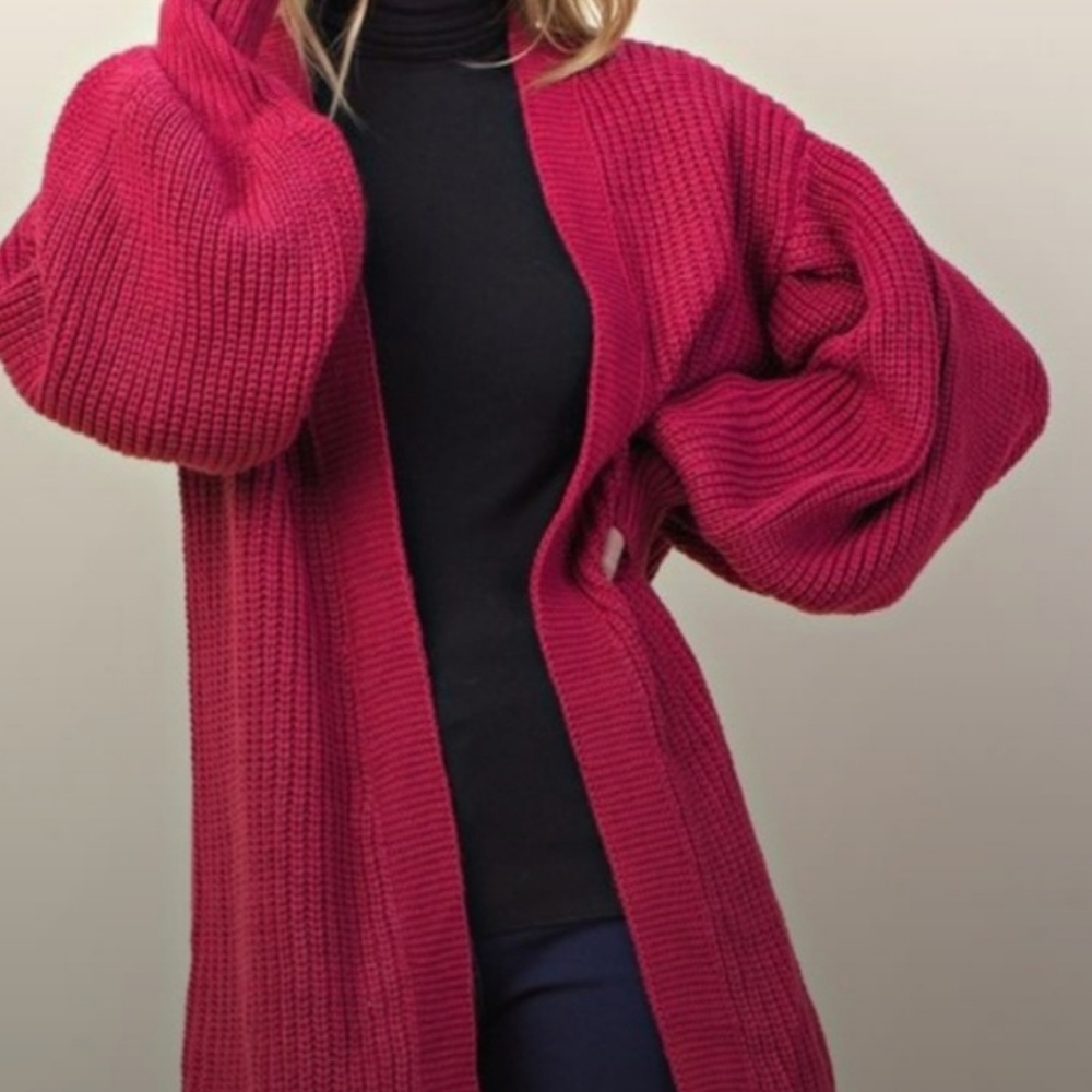 Women's Balloon Sleeved Oversized Chunky Cardigan S/M